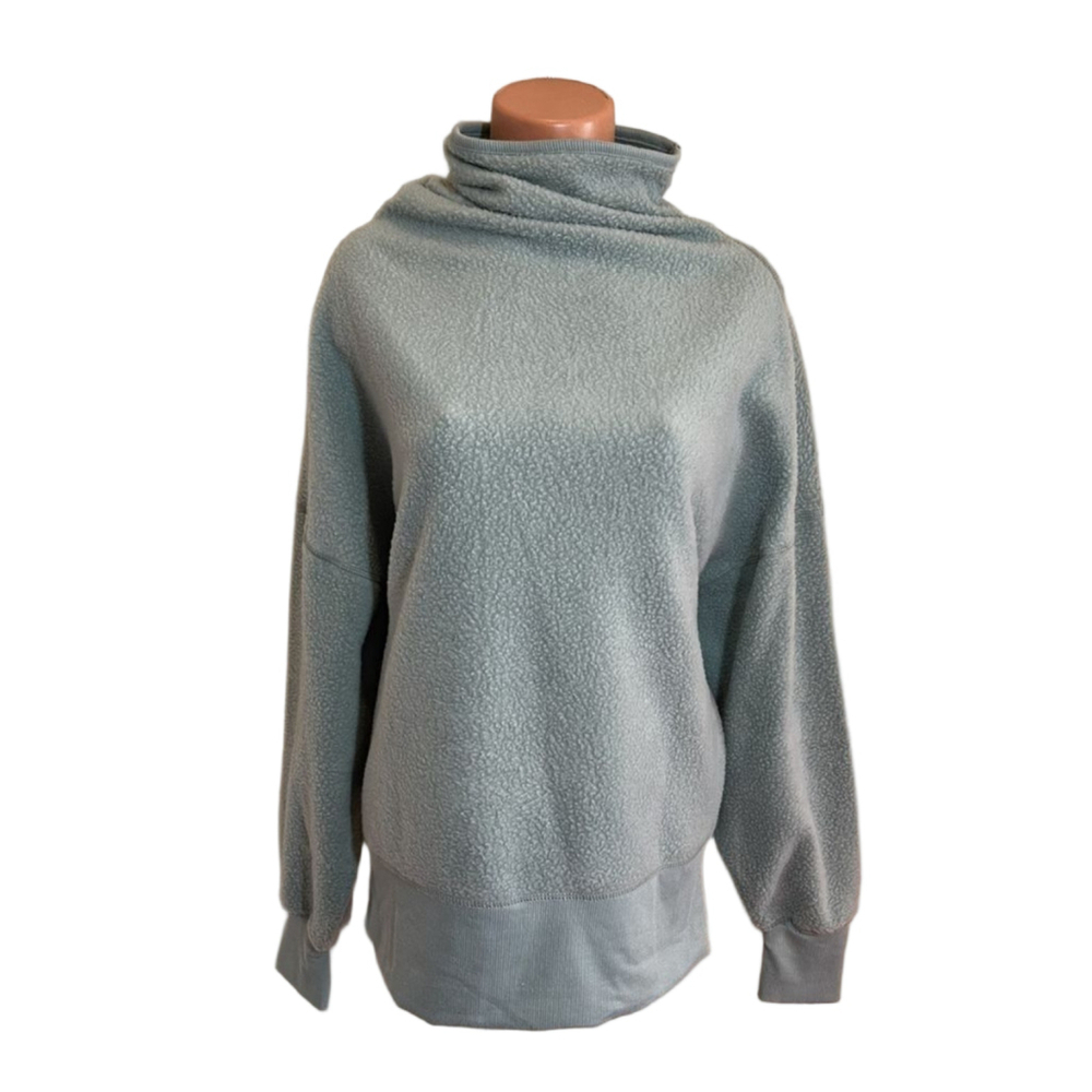 NWT Tahari Sport 1X Light Green Blue Fleece Pullover Cowl Turtle Neck Sweater